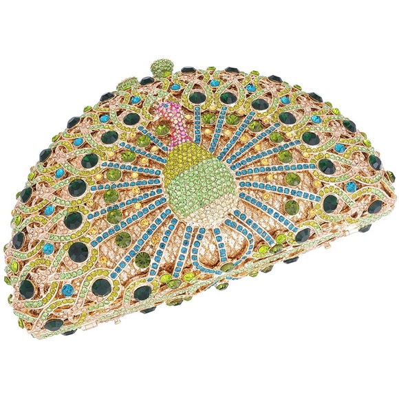 Crystal Peacock Rhinestone Clutch Evening Bag - Picture 4 of 16